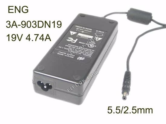 ENG 3A-903DN19 AC Adapter- Laptop 19V 4.74A, 5.5/2.5mm, 3-prong, Used 