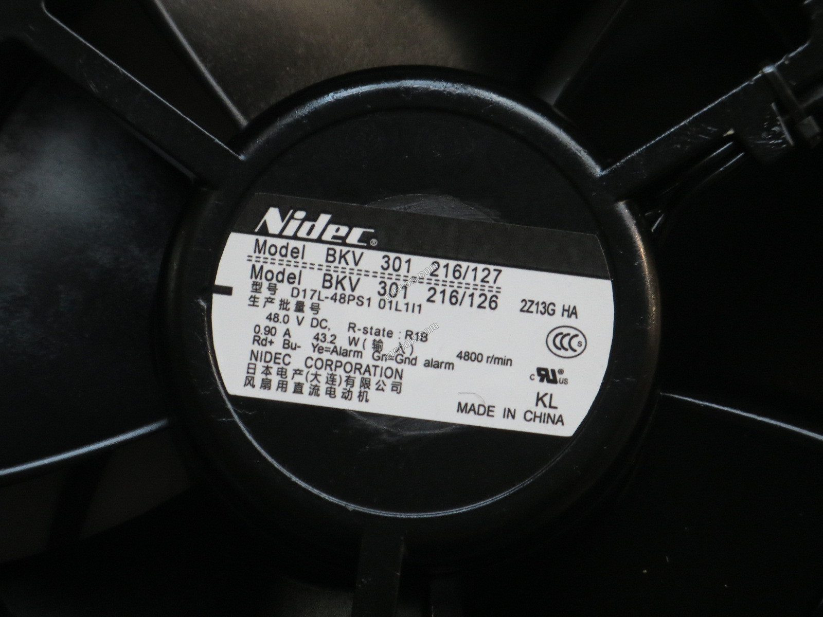 Nidec BKV 301 216/126 BKV 301 216/127 48V 0.90A 43.2W 4wires Cooling Fan, refurbished 