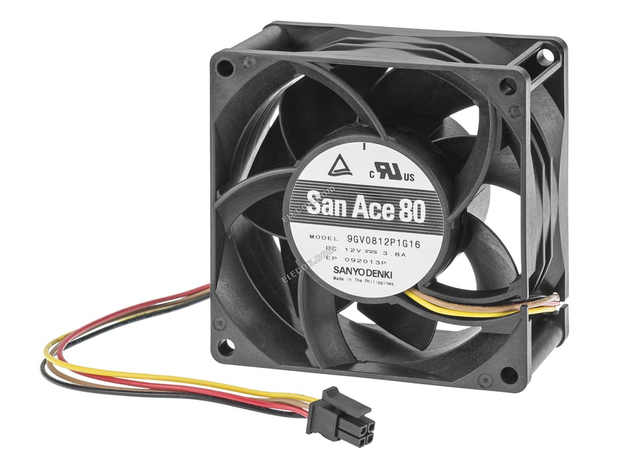 9GV0812P1G16 Sanyo Denki, 10.8 → 13.2 V dc, DC 축류형 팬, 80 x 80 x 38mm, 138cfm, 45.6W 