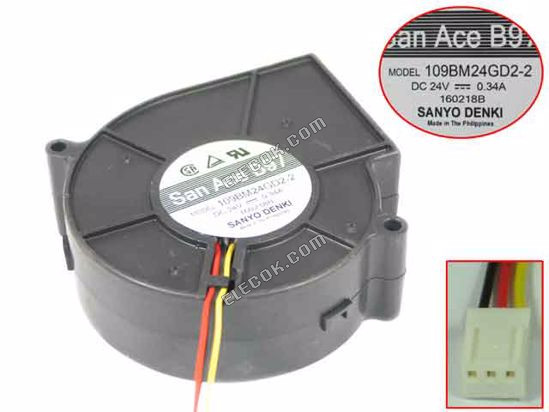 SANYO 109BM24GD2-2 24V 0.34A 3 Wires Cooling Fan 