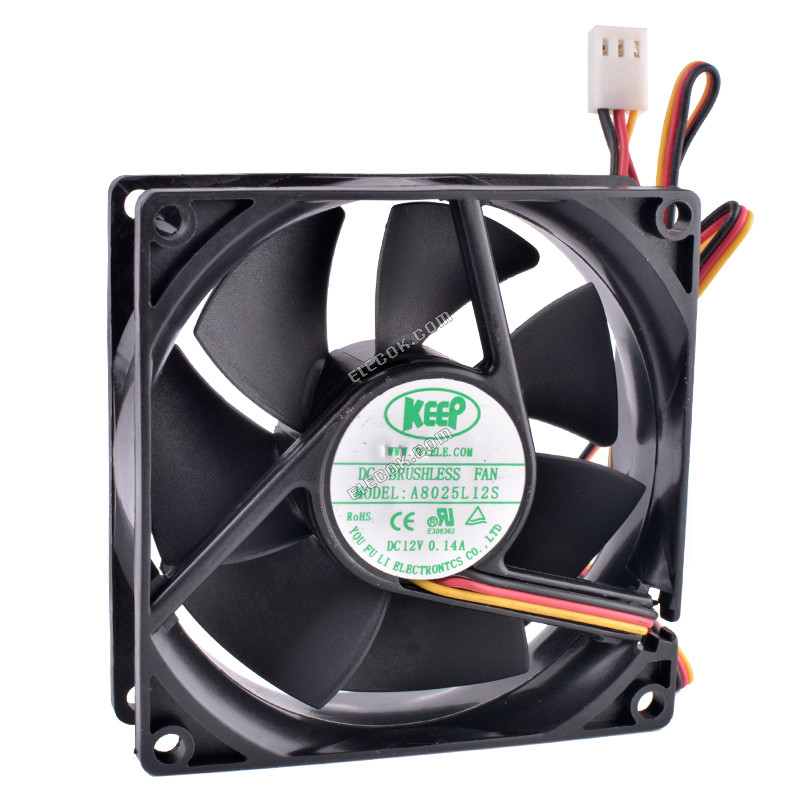 유지 8025 A8025L12S 12V 0.14A 3선 냉각 팬 
