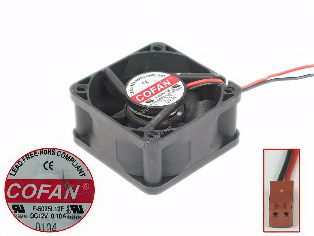 COFAN F-5025L12F Server - Square Fan 12V0.10A, sq50x50x25mm, 100x2wx2p 2-wire 