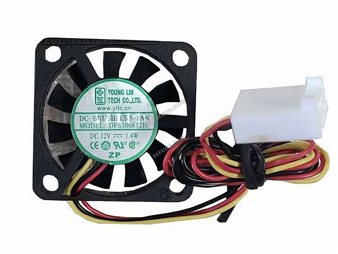 YOUNG LIN DFS300612H 12V 1.4W 2wires Cooling Fan 