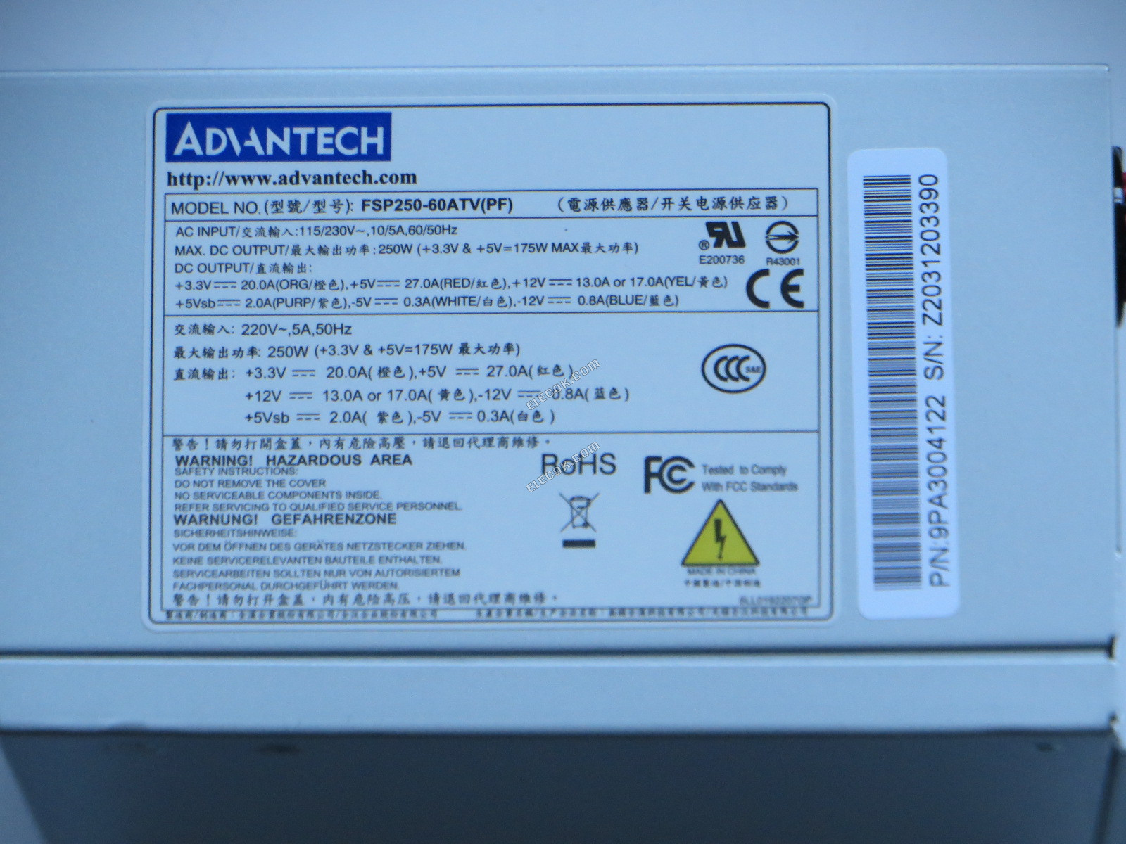 Advantech FSP250-60ATV Server-Power Matning FSP250-60ATV PF 175700117G, begagnad 