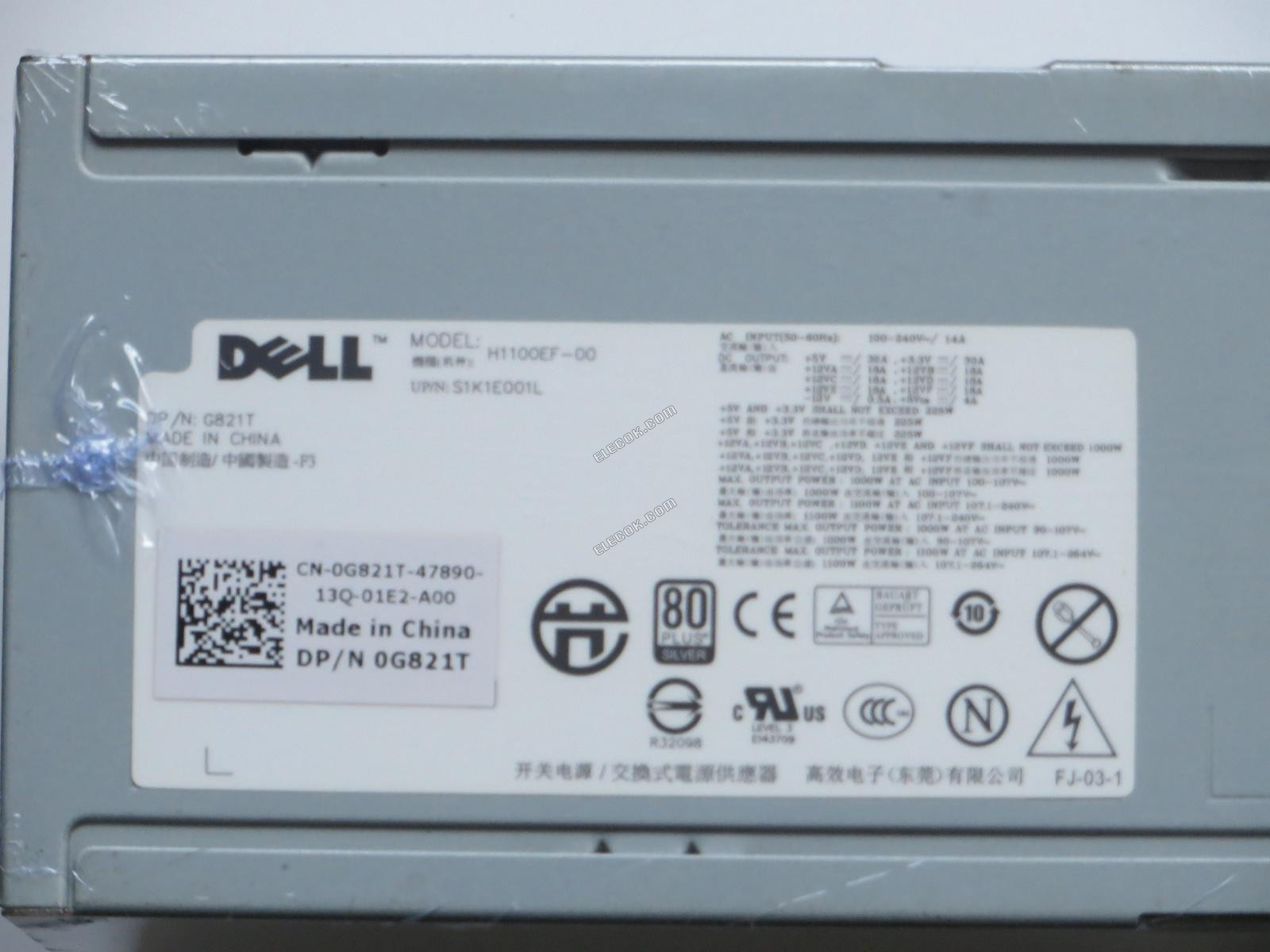 Dell Precision T7500 Server - Power Supply 1100W, H1100EF-00, S1K1E001L, G821T, Used 