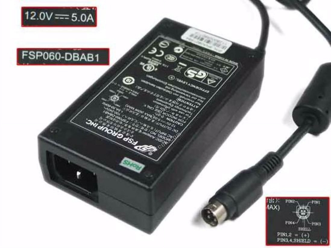 Fsp Group Inc FSB060-DBAB1 AC Adapter 5V-12V 12V 5A, 4P P1&amp;4=v+, C14, Used 