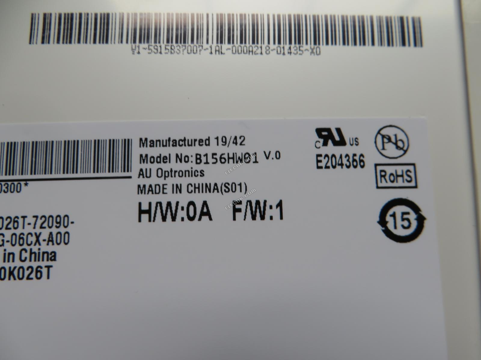 B156HW01 V0 AUO 15,6" a-Si TFT-LCD πάνελ 