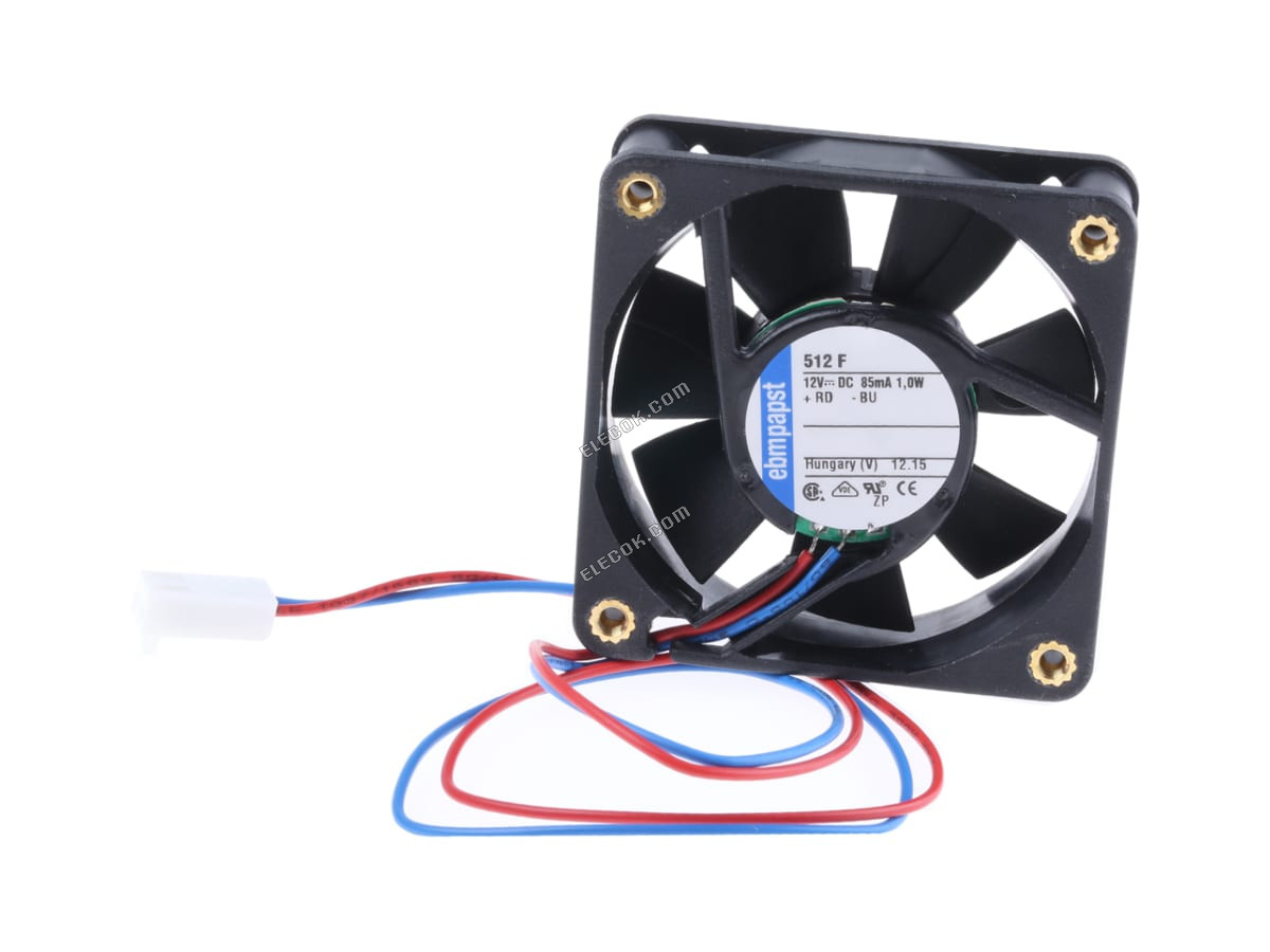 512F-RS0 ebm-papst, 12 V dc, DC Axial Fläkt, 50 x 50 x 15mm, 20m³/h, 1W 