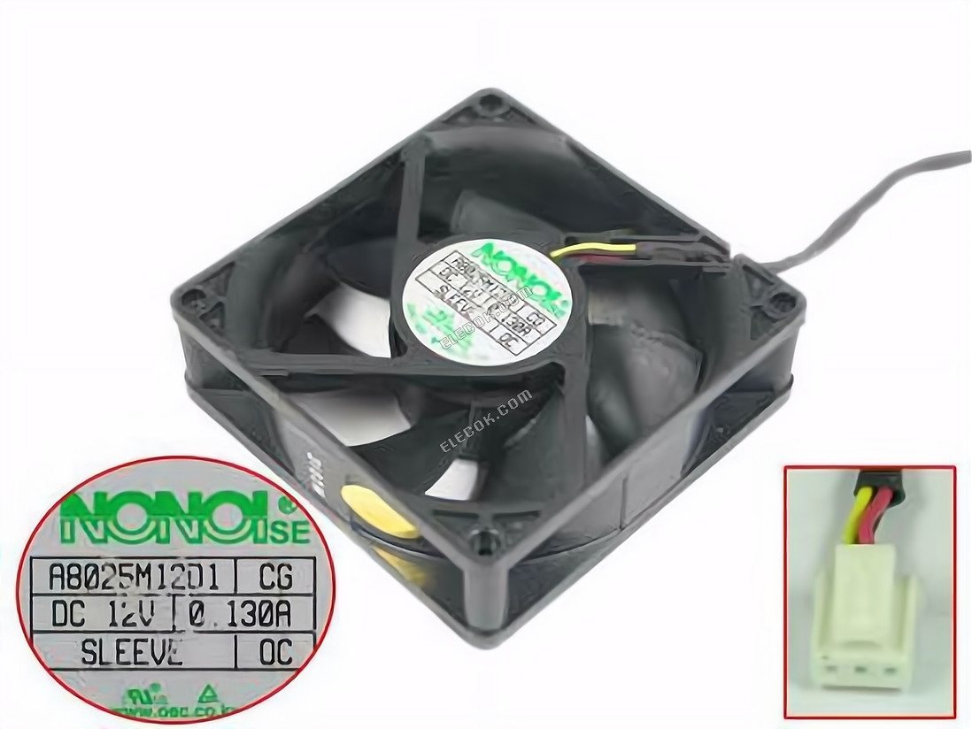 NONOISE A8025M12D1 Servidor - Quadrado Ventilador CG, sq80x80x25mm, 40x3wx3p, DC 12V 0.130A 3 fios 