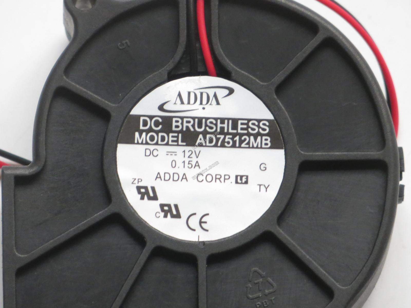 ADDA AD7512MB 12V 0.15A 2wires Cooling Fan 