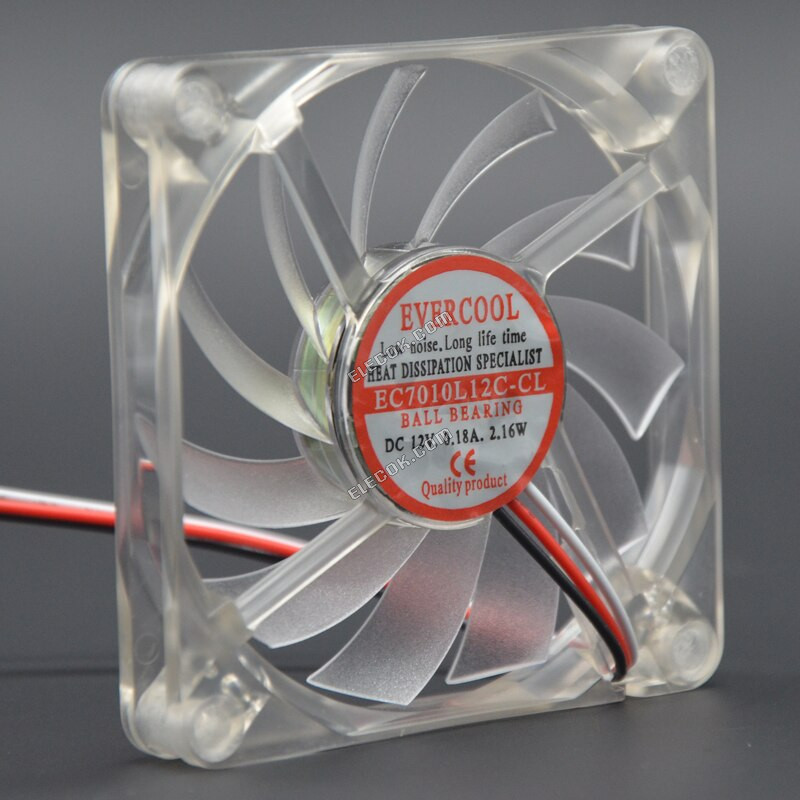 Computer Led Fan 70mm Red Cpu Pc Cooling Fan Slim 10mm Thickness 70X70X10 Mm DC 12V Low Noise 0.18A 3300RPM 3-pin EC7010L12C-CL 