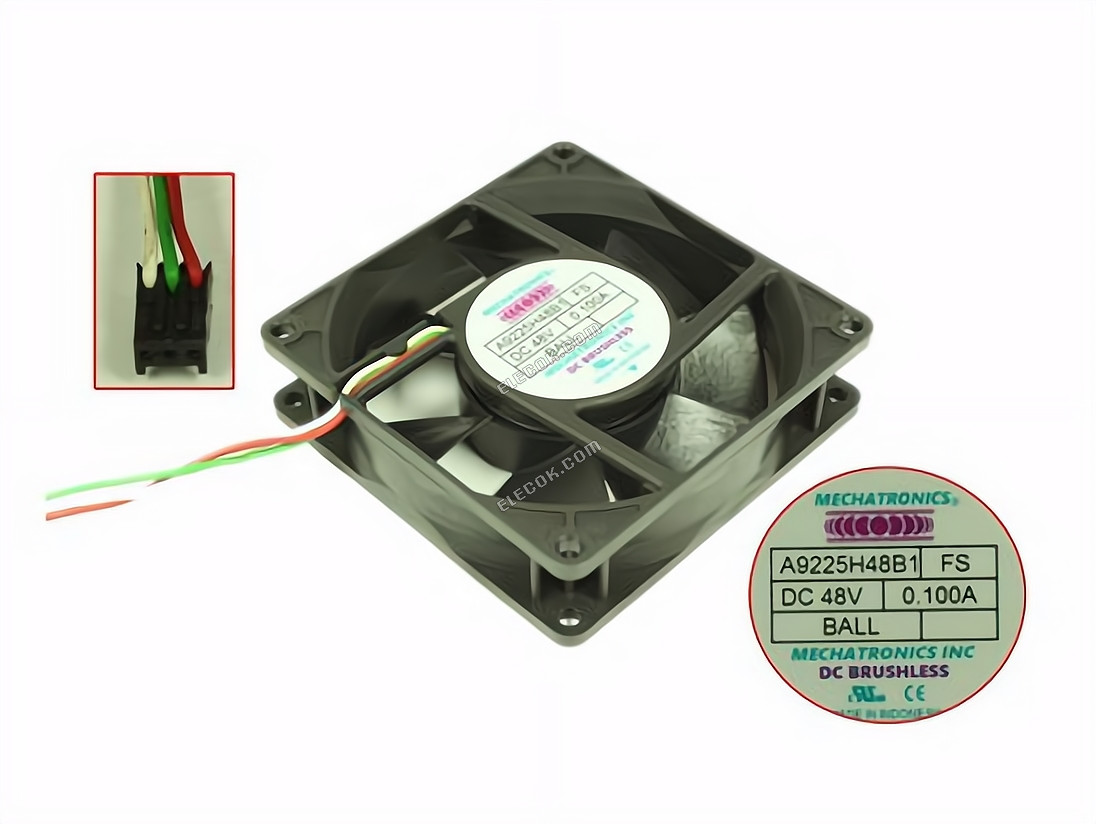 MECHATRONICS A9225H48B1 서버 - 사각형 팬 FS, 48V0.10A, sq92x92x25mm, 3W 3선 