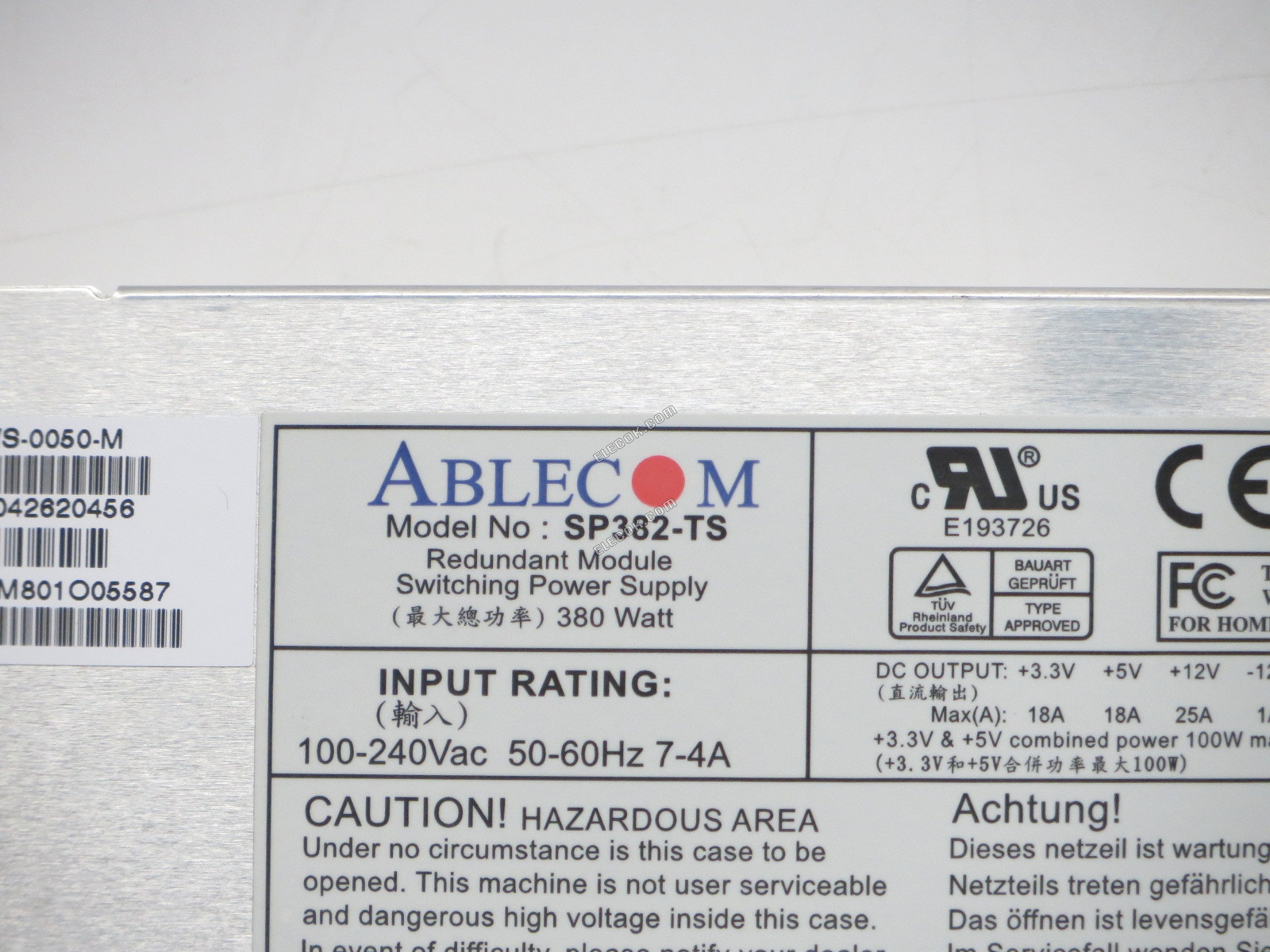 Ablecom SP382-TS Server - Power Supply 380W, SP382-TS, Used 