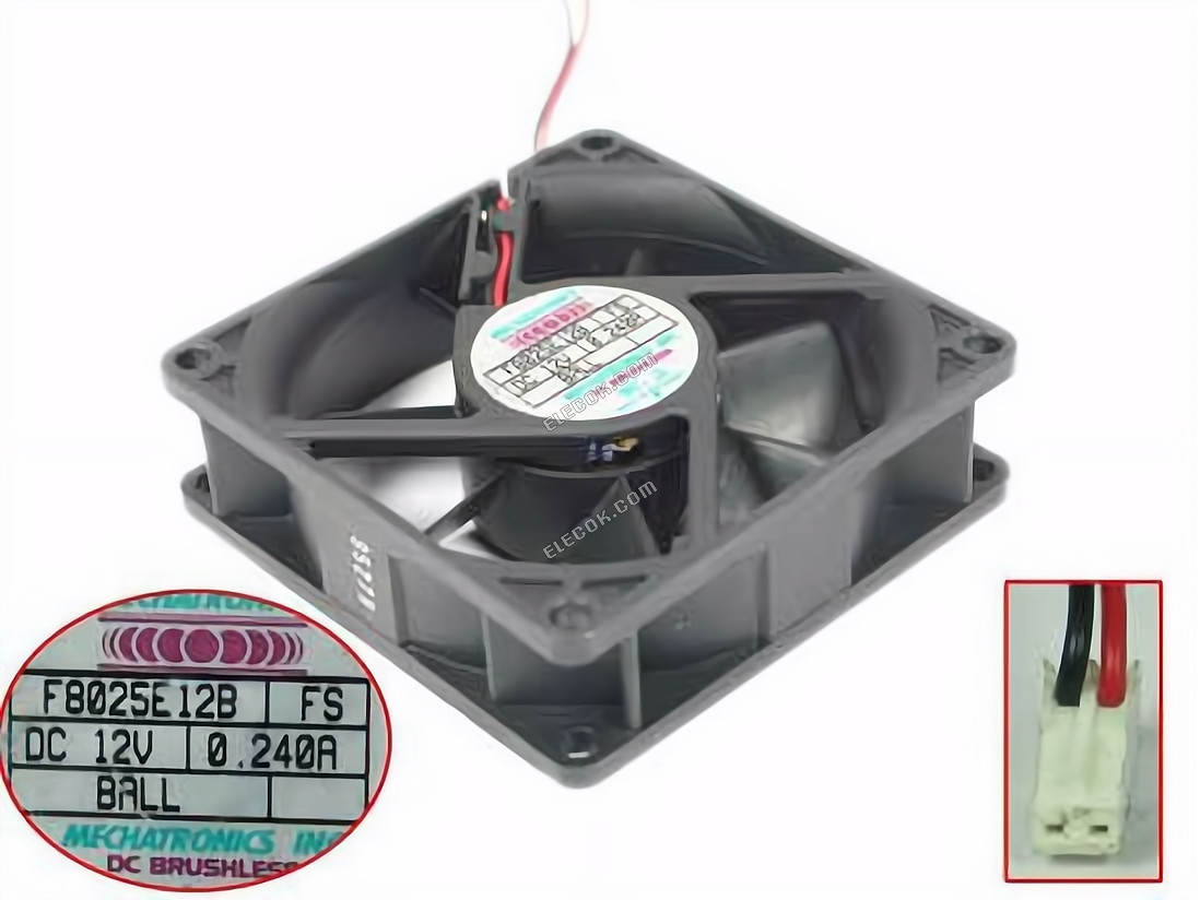 MECHATRONICS F8025E12B Server - Square Fan FS, sq80x80x25mm, w90x2x2, DC 12V 0.24A 2-wire 