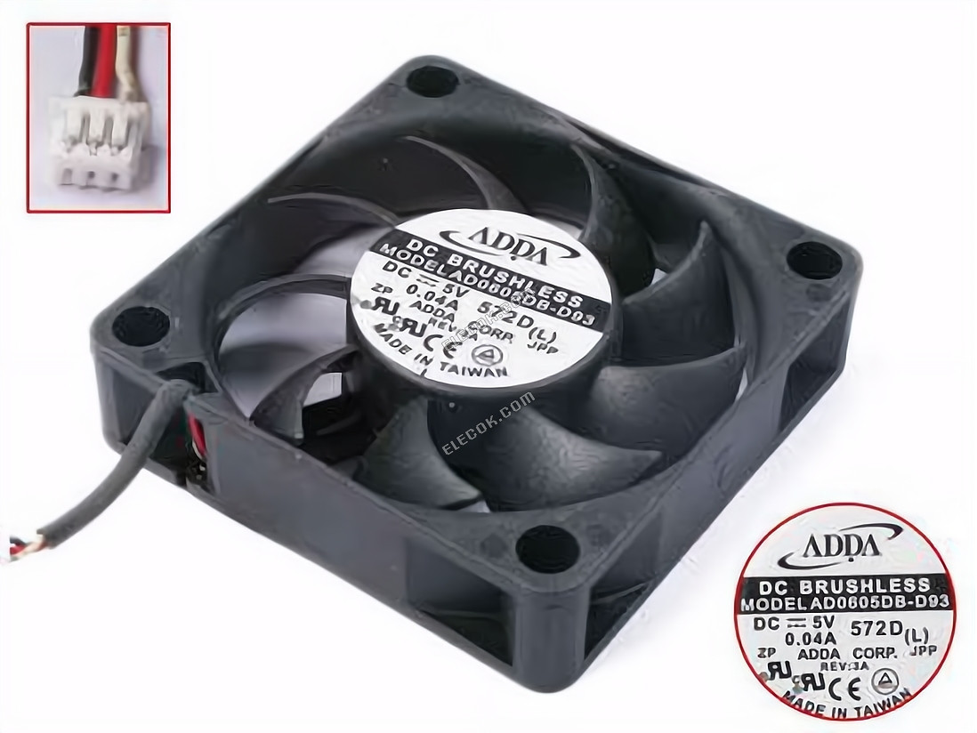 ADDA AD0605DB-D93 5V 0.04A 3wires Cooling Fan 