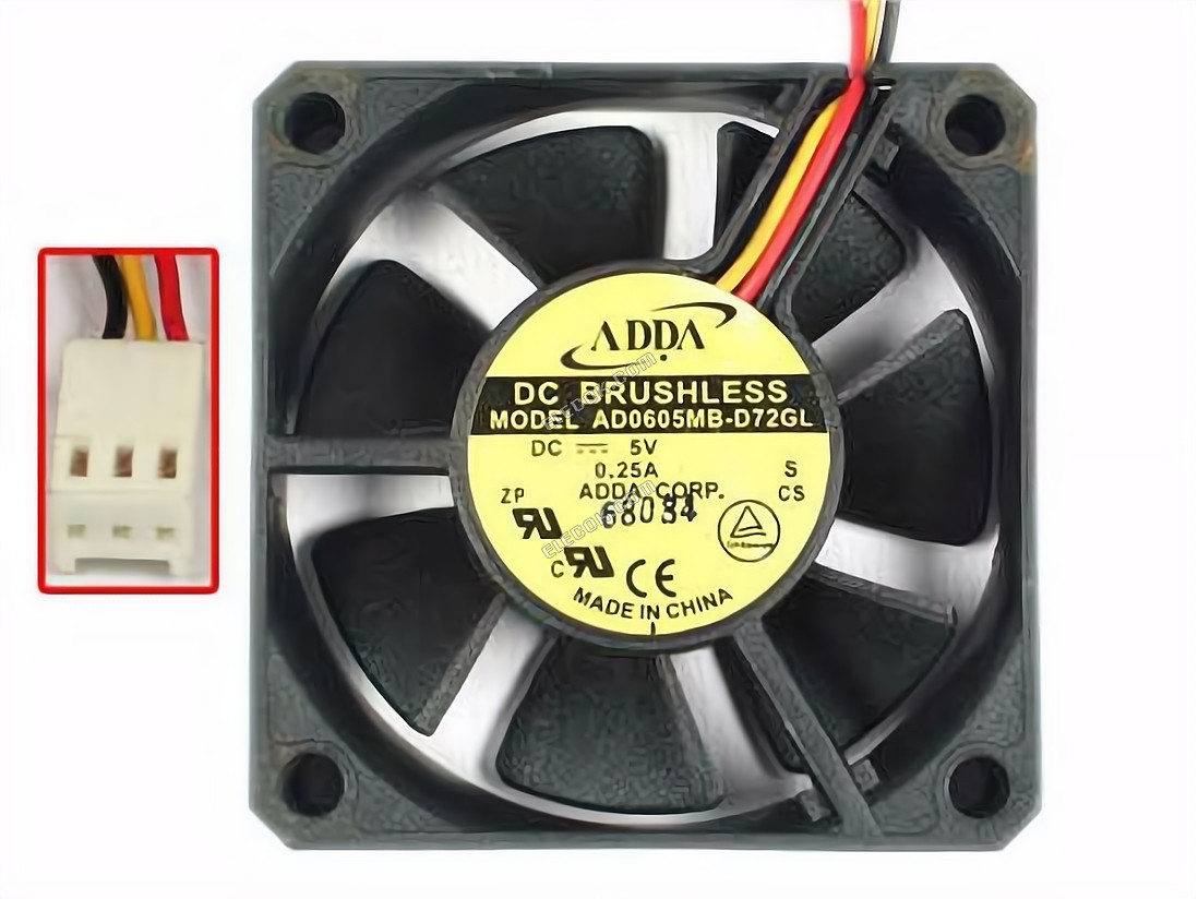 ADDA AD0605MB-D72GL 5V 0.25A 3wires Cooling Fan 