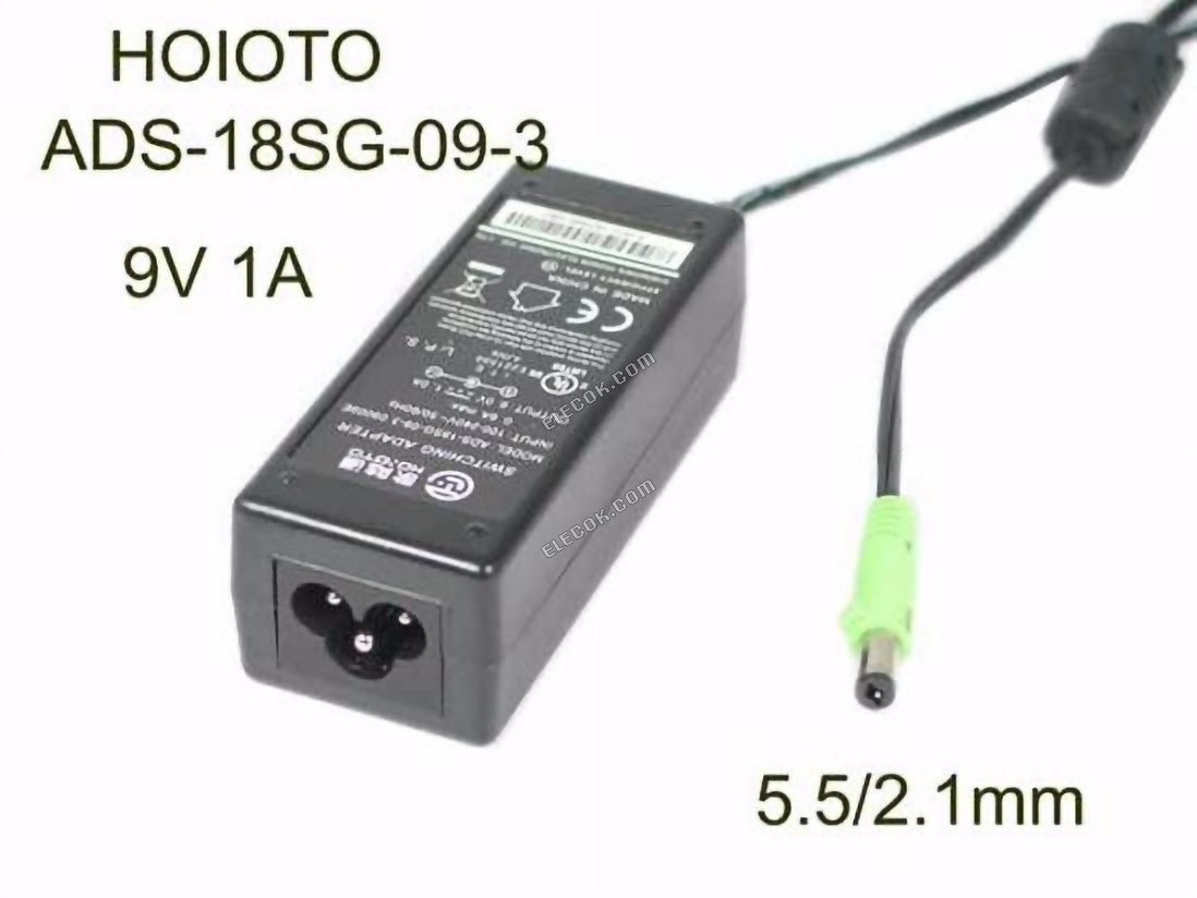 HOIOTO ADS-18SG-09-3 AC Adapter 5V-12V 9V 1A, 5.5/2.1mm, 3P 