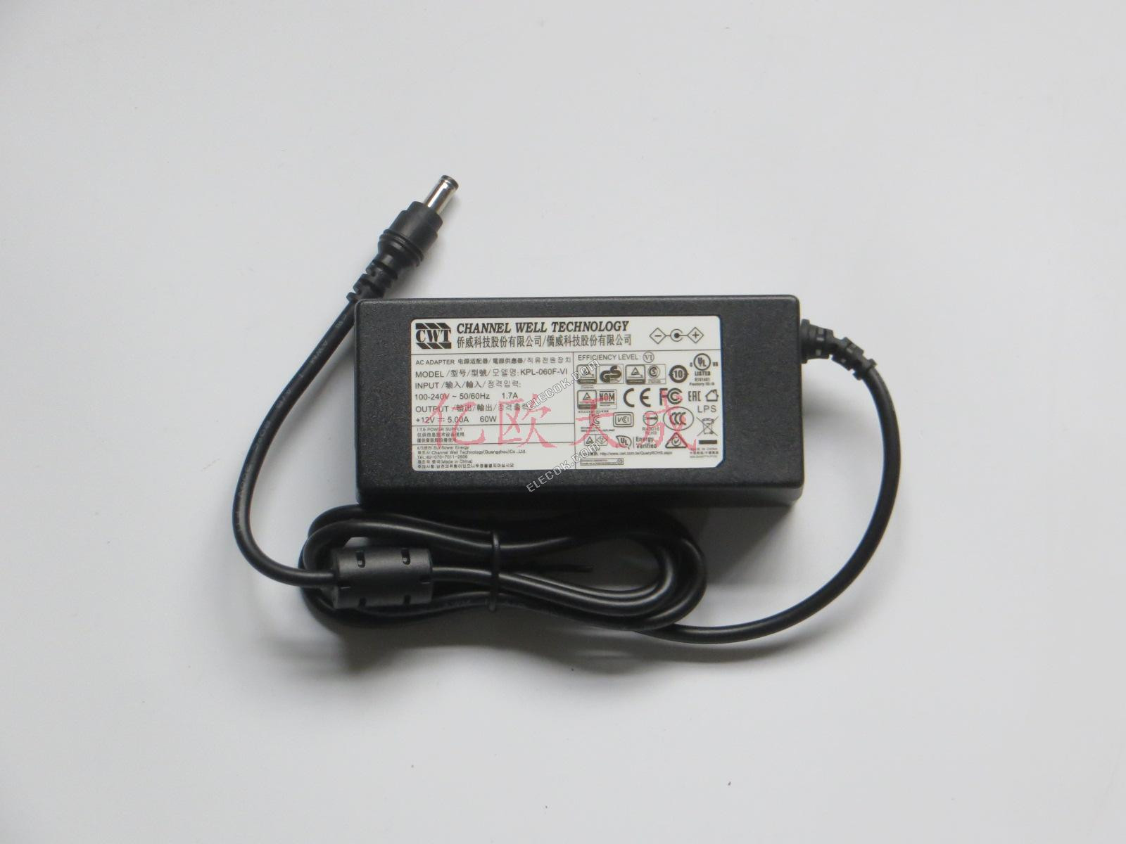 CWT / Channel Well Technology KPL-060F-VI AC Adapter 5V-12V 12V 5A, 5.5*2.5mm 