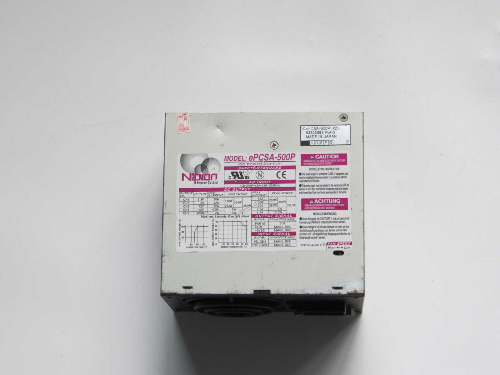 Nipron Epcsa-500p Server - Power Supply 500.5W, Epcsa-500p-x2s, Used 