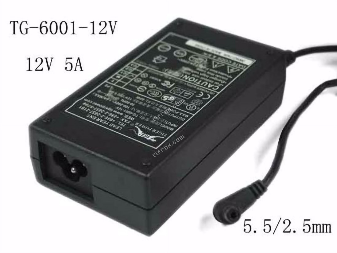 Tiger Power TG-6001-12V AC Adapter 5V-12V 12V 5A, 5.5/2.5mm, 3-Prong, 中古品