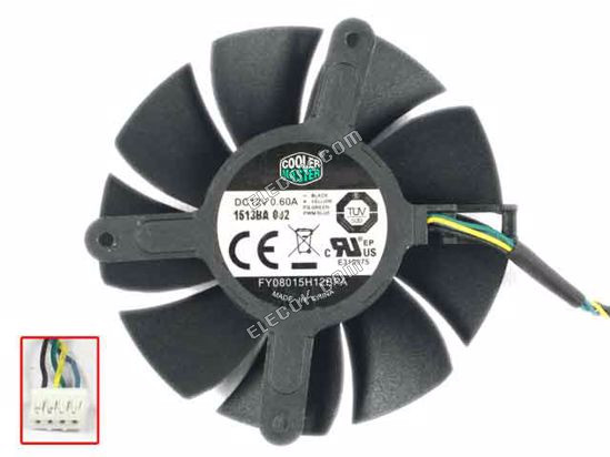 Cooler Master FY08015H12BPA Server - Frameless / GPU Fan dia75x75x15, w115x4x4, 12V 0.6A 4-wire 