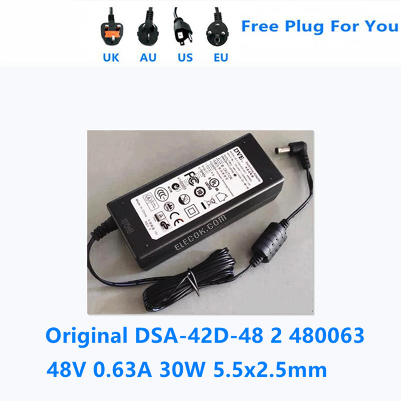 DSA-42D-48 2 480063 48V 0.63A 30W 5.5*2.5mm AC Switching Adapter 용도 DVE 전원 공급 장치 Charger 
