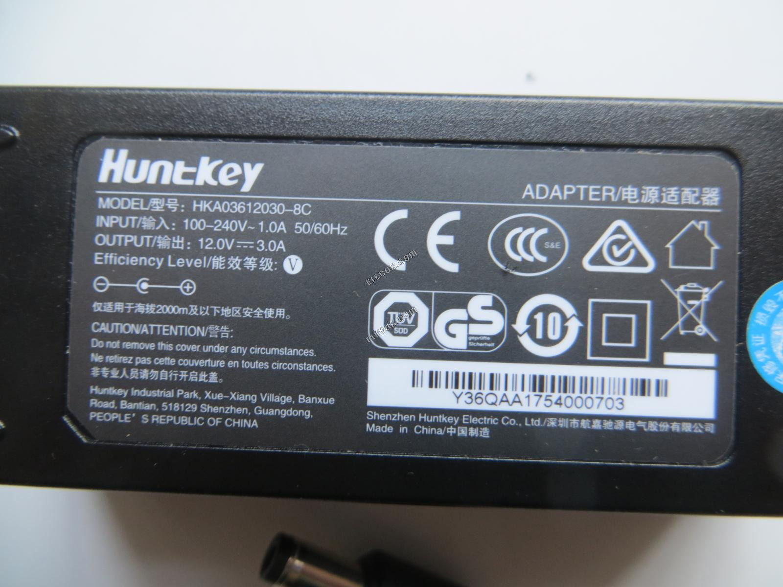 Huntkey HKA03612030-8C Adattatore AC 5V-12V 12V 3.0A, Barrel 5,5/2.5mm, 2-Prong 