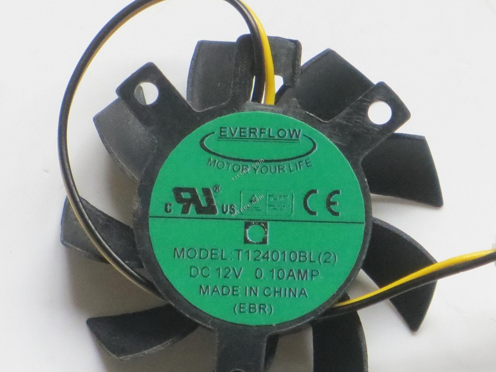 EVERFLOW T124010BL 2 12V 0.10A 2wires Cooling Fan, Substitute Fan diameter 3.6CM; mounting hole spacing 3*3*2.3 CM 