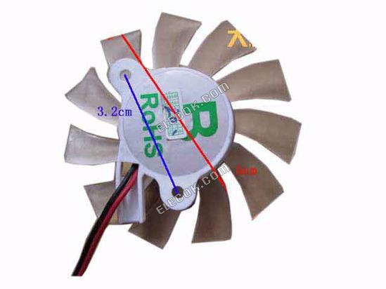 GALAXY 7600GE Server - Frameless / GPU Fan B, 12V, W100x2x2, D65xc32, Whitet, 2H 2-wire 