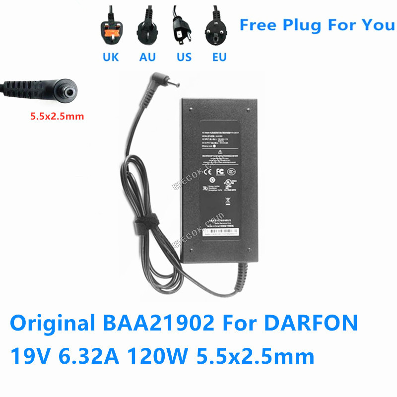 DARFON BAA21902 19V 6.32A 120W 5.5*2.5mm AC Adapter For MECHREVO MSI Laptop Power Supply Charger 