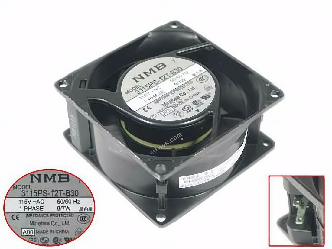 NMB 3115PS-12T-B30 115V AC 50/60Hz 9/7W Ventilateur De Refroidissement avec connexion par prise 