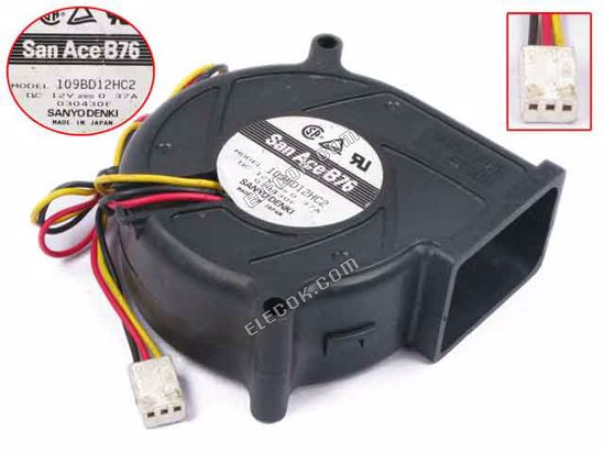 Sanyo 109BD12HC2 12V 0.37A 3wires Cooling Fan 