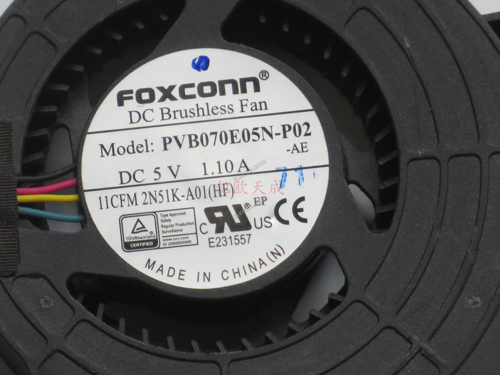 FOXCONN PVB070E05N-P02-AE 5V 1.10A 4wires Cooling Fan, used 