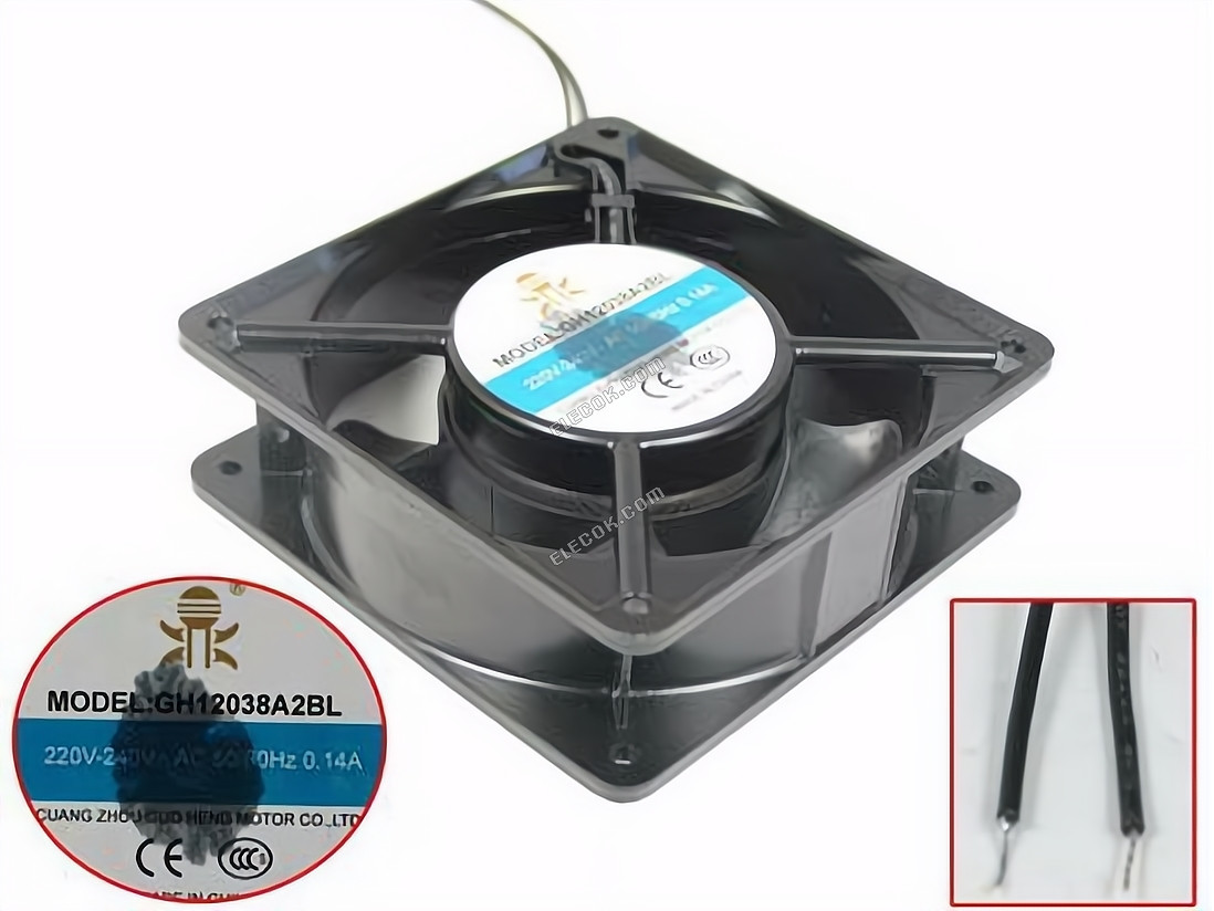 Guo Heng GH12038A2BL サーバー- 正方形ファン鋼, sq120x120x38, 2W, AC 240V 0.14A 2線