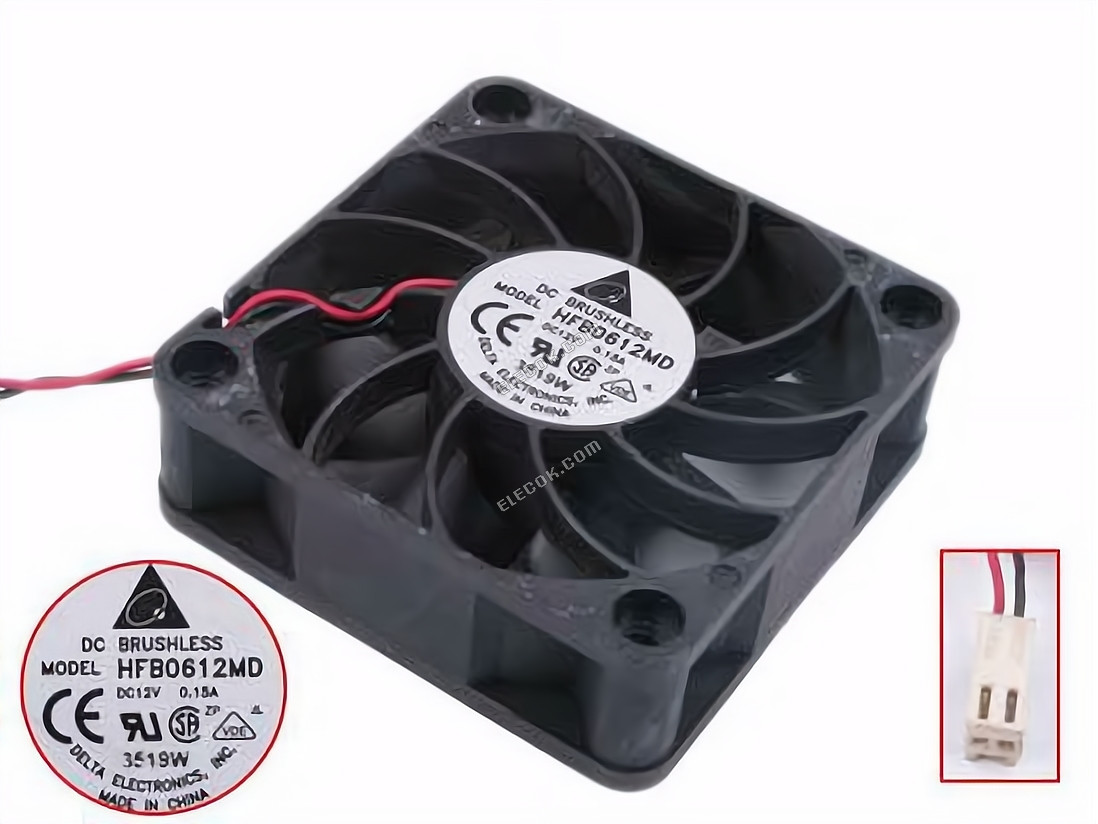 Delta Electronics HFB0612MD Servidor - Quadrado Ventilador sq60x60x20, w170x2x2, 12V 0,15A 2 fios 
