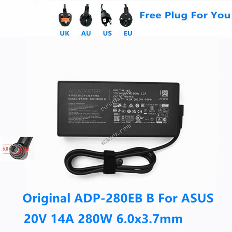 ADP-280EB B 20V 14A 280W 6.0*3.7mm VäXELSTRöM Adapter För ASUS Bärbar Dator Strömförsörjning Charger 