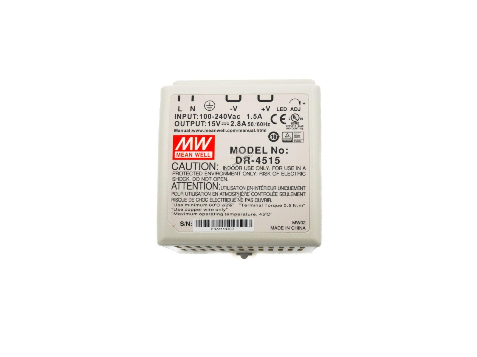 Mean Well DR-4515 AC-DC Industriale Guida DIN alimentatore 45W 