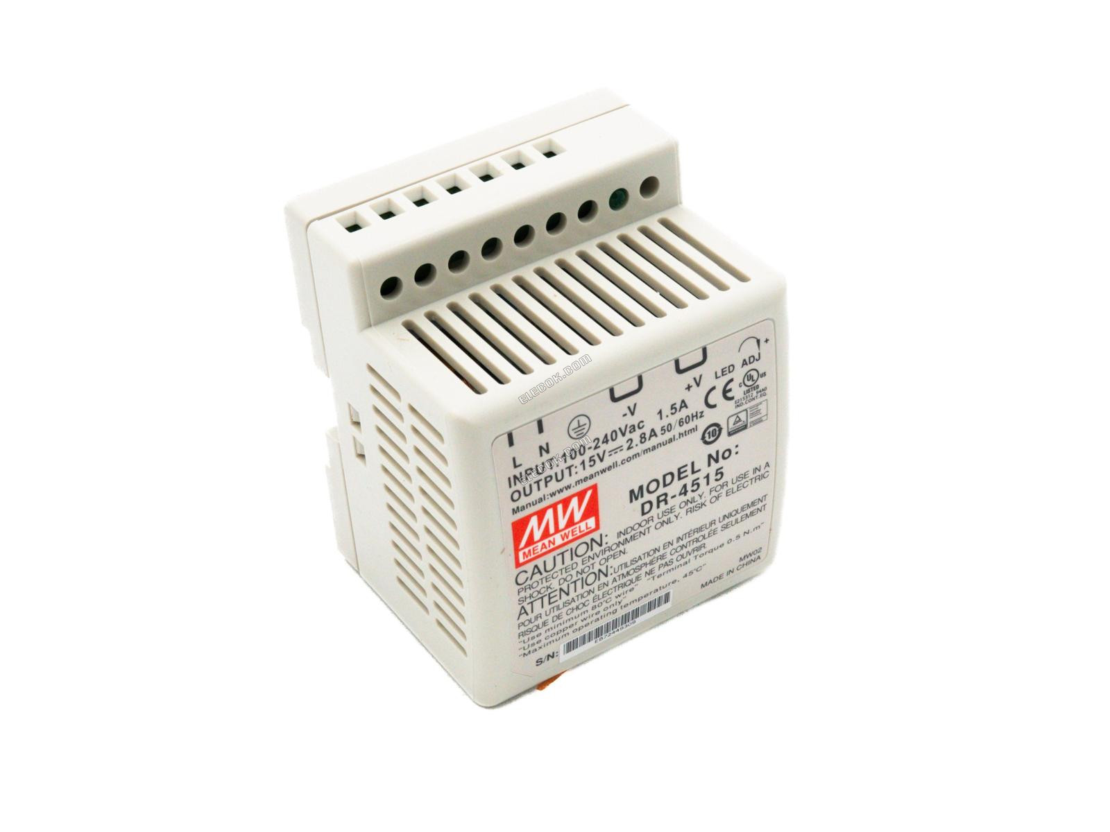 Mean Well DR-4515 AC-DC Industriale Guida DIN alimentatore 45W 