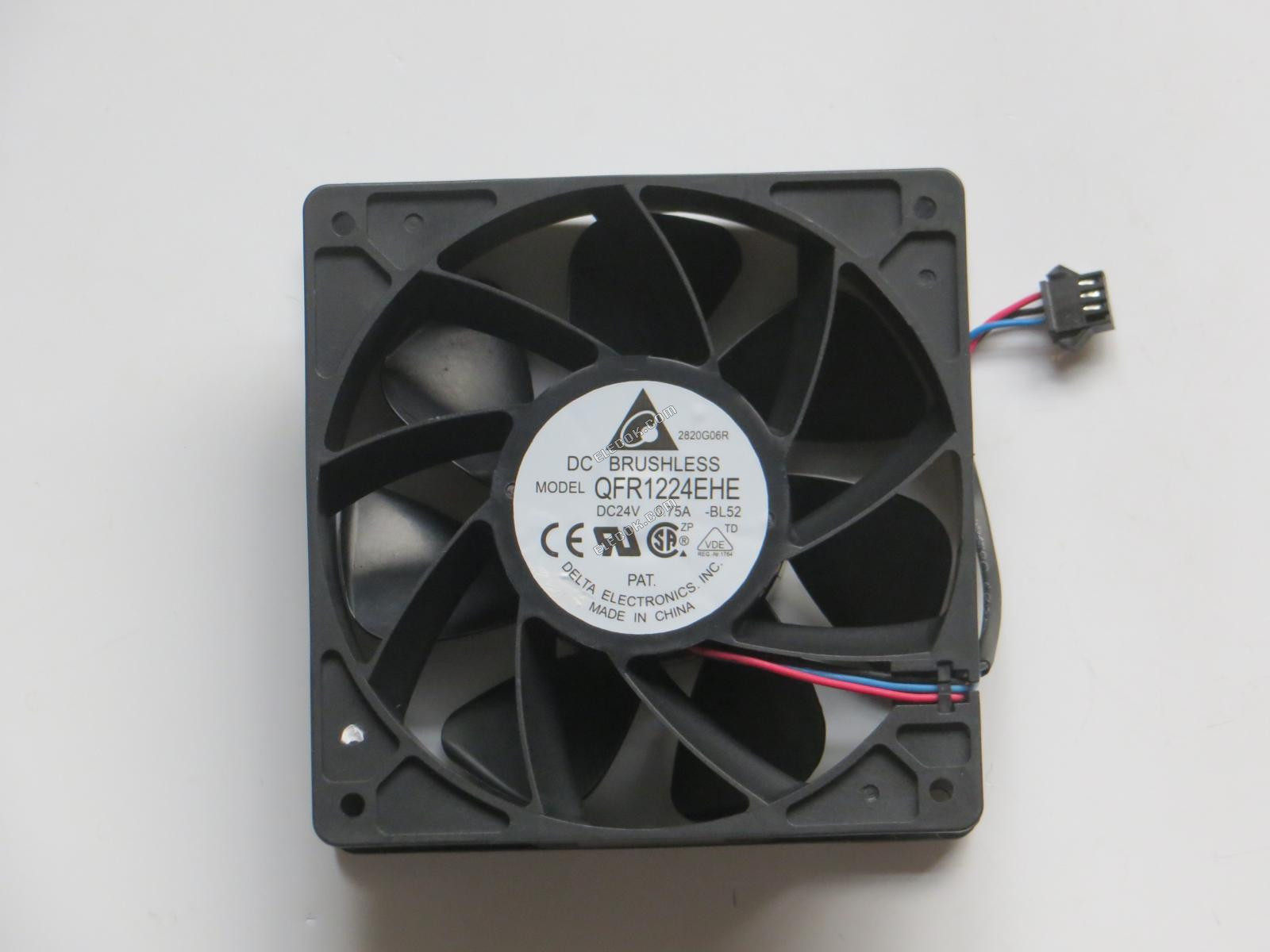 DELTA QFR1224EHE-BL52 12038 12cm 24V 0,75A 3 drähte Kühllüfter mit schwarz steckverbinder, Generalüberholt 
