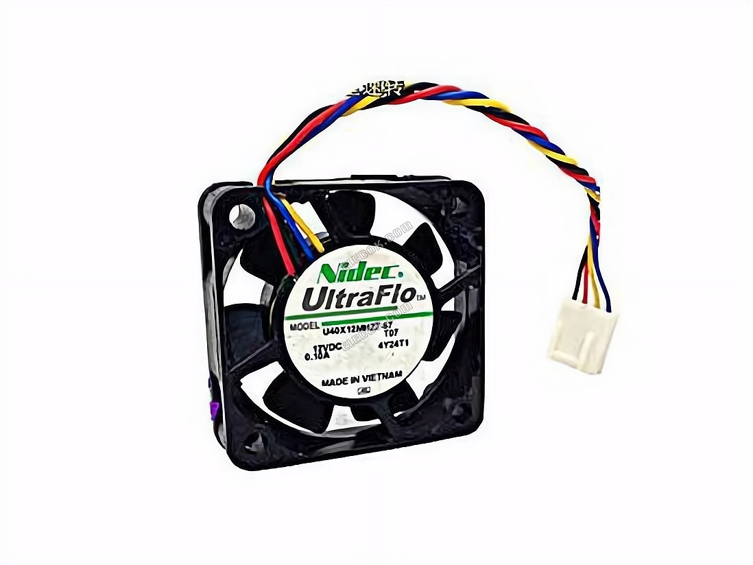 Nidec U40X12MHZ7-57 Serveur - Carré Ventilateur T07, sq40x40x10mm, w60x 4x 4, DC 12V 0.10A, 4 fils 