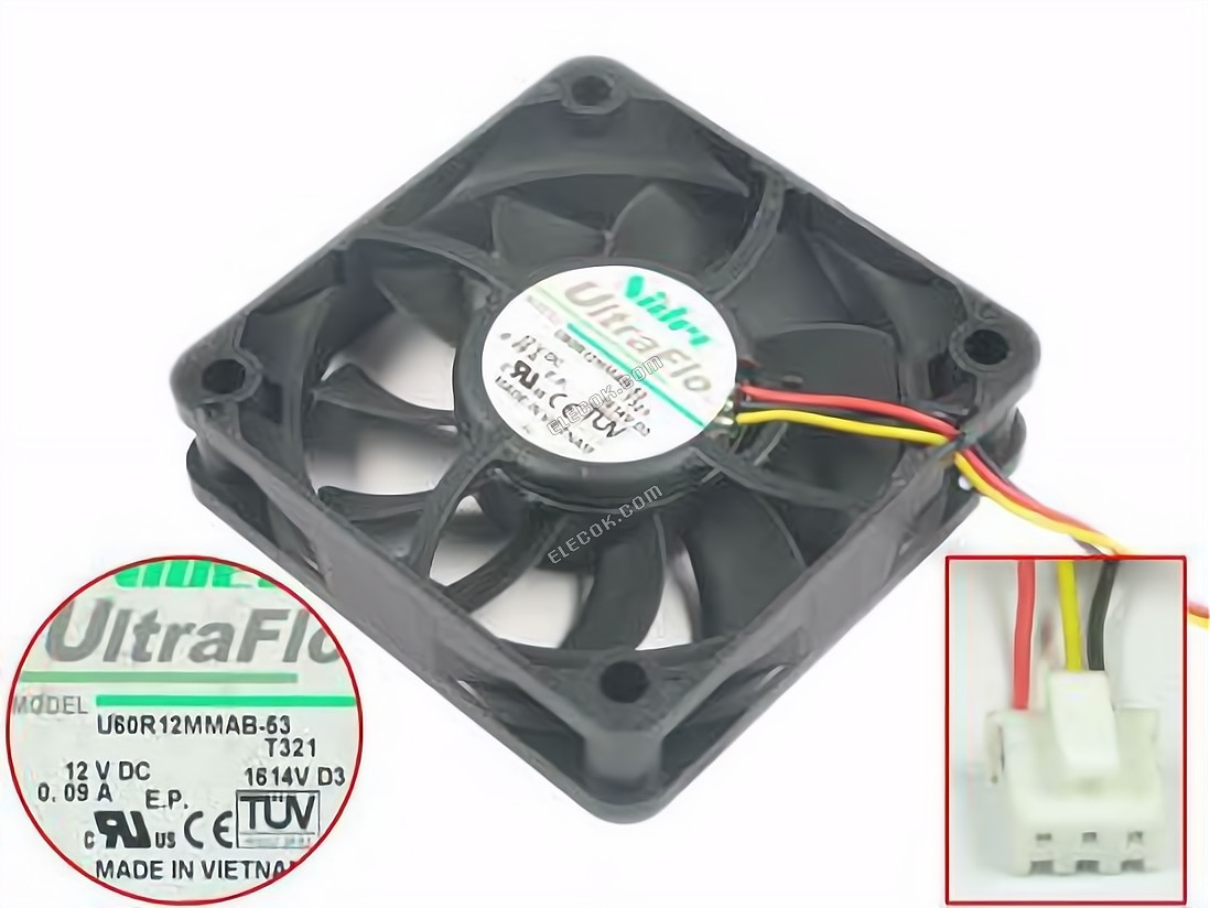 Nidec U60R12MMAB-53 Server - Square Fan T321, Sq60x60x15mm, 3-wire, 12V 0.09A 