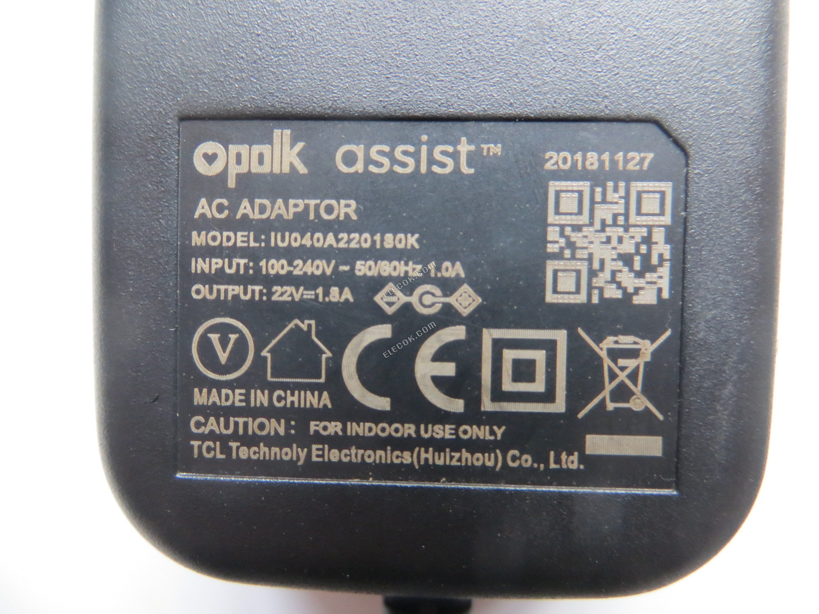 polk assist AC ADAPTOR 22V1.8A IU040A220180K 