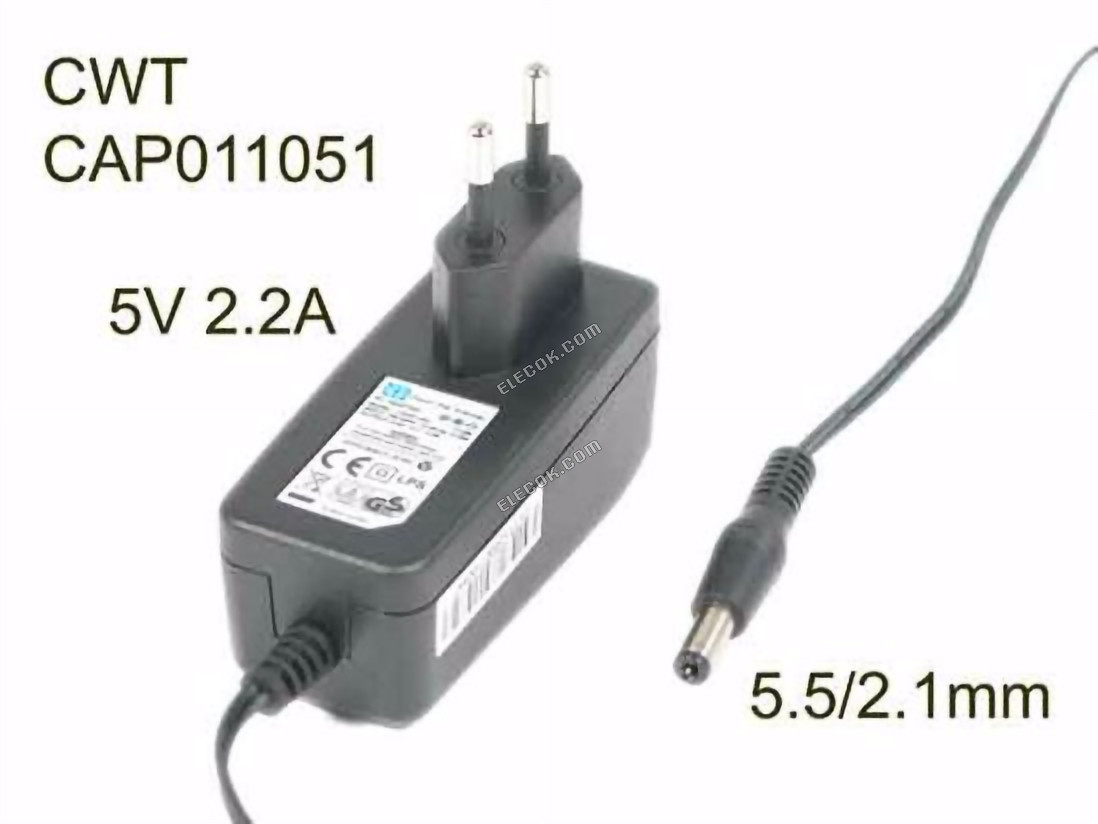 CWT / Channel Well Technology CAP011051 AC Adapter 5V-12V 5V 2,2A, 5,5/2.1mm, EU 2P Conector 