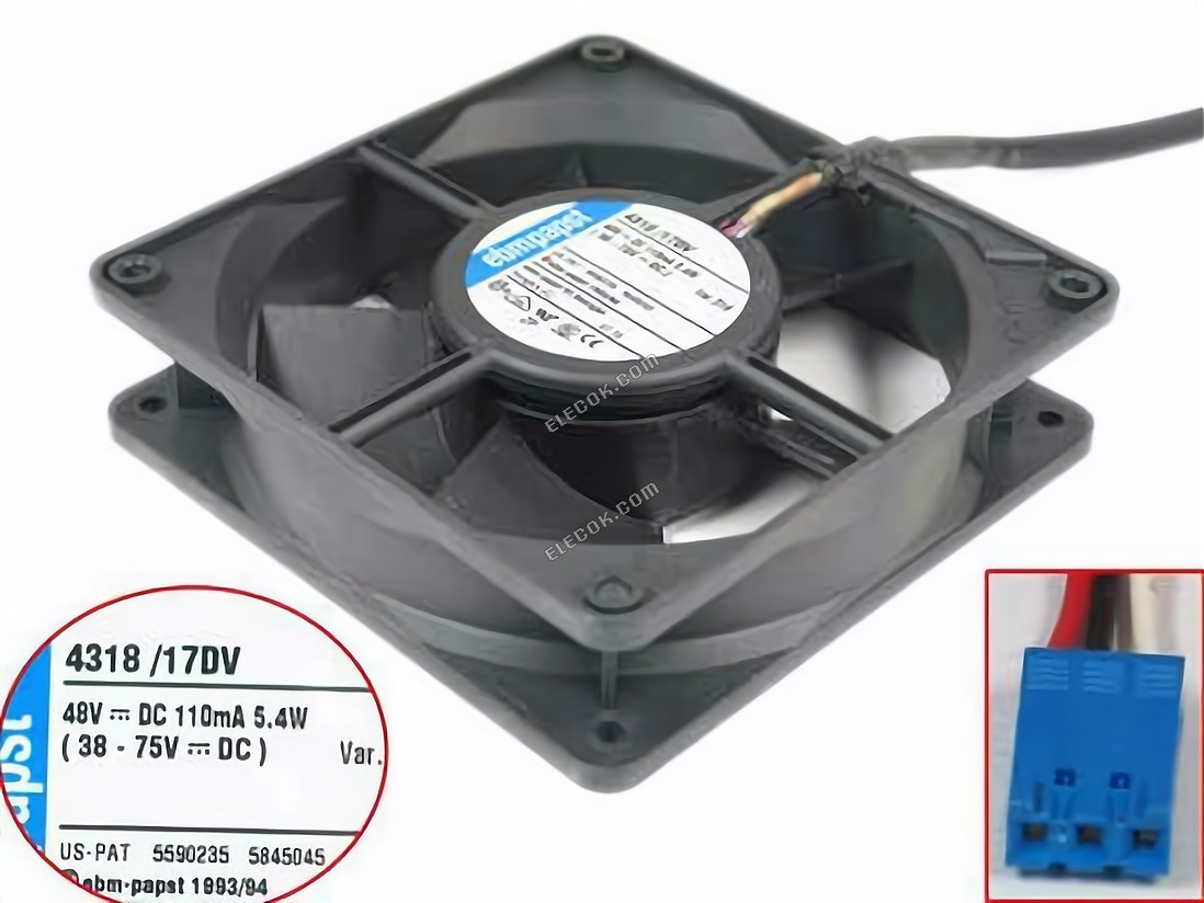 ebm-papst 4318 /17DV Serveur - Carré Ventilateur sq120x120x32mm, w80x4x4, 48V 5,4W 3 fils 