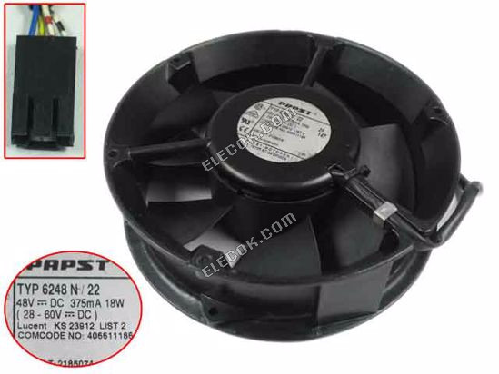 ebm-papst 6248 N/22 Server - Round Fan, dia172x172x51mm, w50x4x4, DC 48V 18W 4-wire 