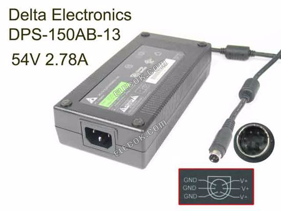 Delta Electronics DPS-150AB-13 AC Adapter- Laptop 54V 2.78A, 6P P456=V- P123=v+, C14, Used 