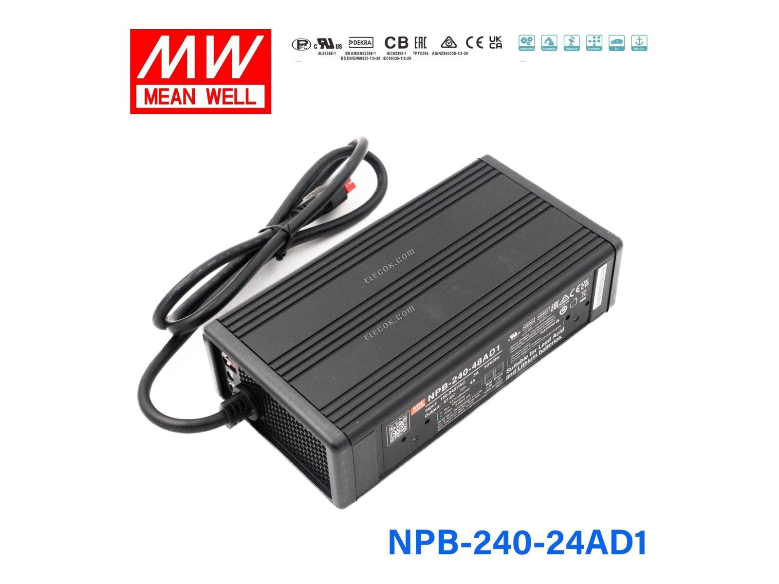 Mean Well NPB-240-24AD1 Batterij Charger 240W 24V Anderson Connector 
