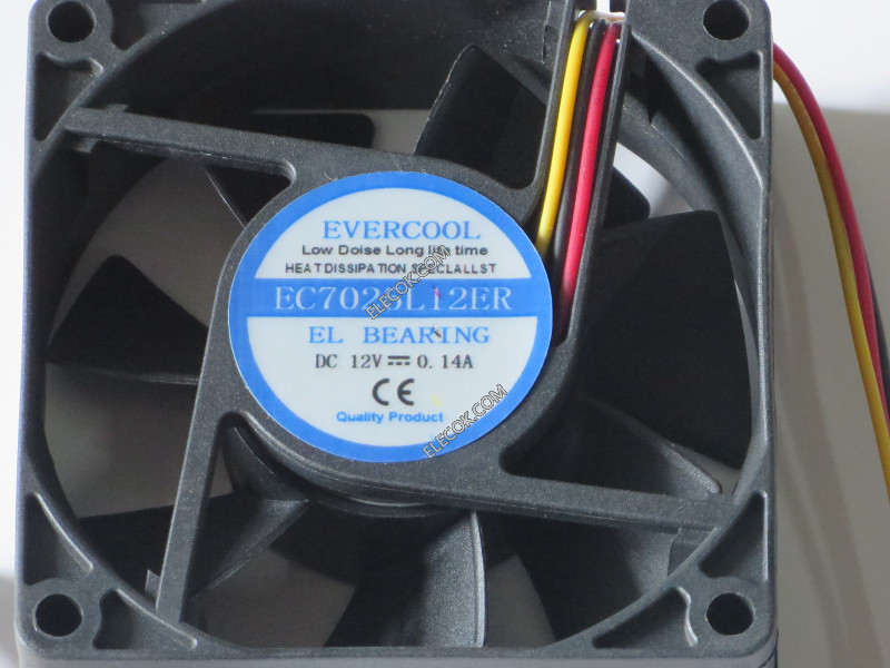 EVERCOOL EC7025L12ER 12V 0.14A 3선 냉각 팬 와 속도 measurement 함수 