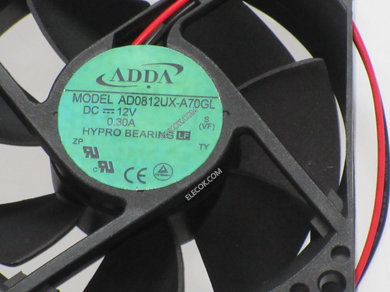 ADDA AD0812UX-A70GL 12V 0,30A 2 draden Koeling Ventilator 