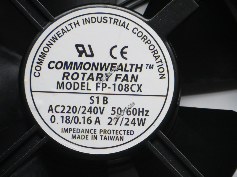 COMMONWEALTH FP-108CX-S1-B 220/240V 0.18/0.16A 27/24W Cooling Fan